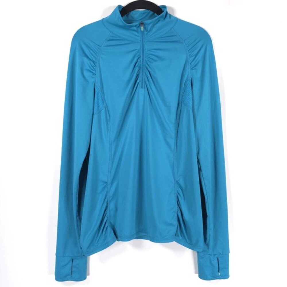 Athleta Long Sleeve Intrepid Sun Shield Quarter Zip Top Ruched Blue Size LARGE